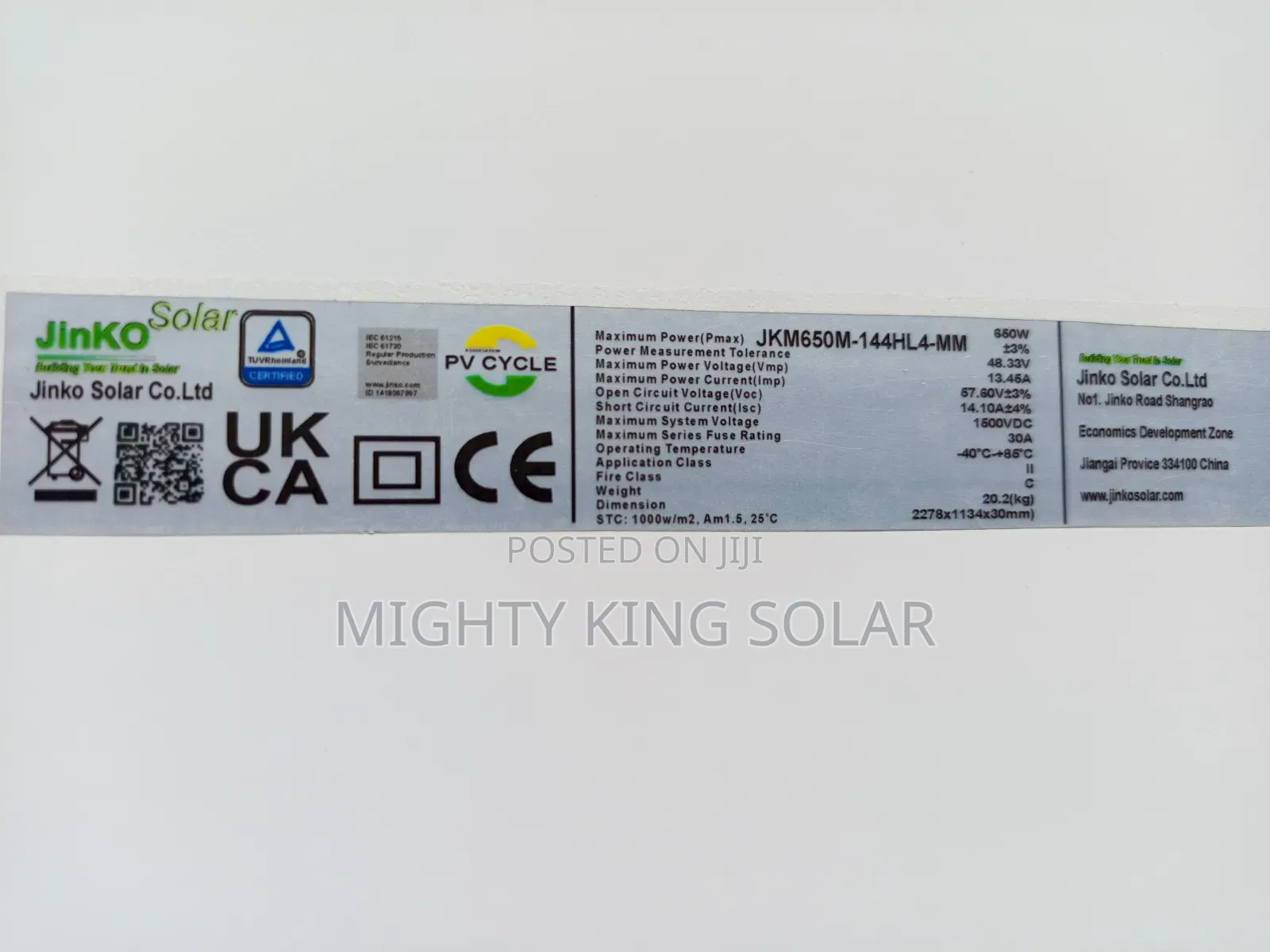 650w Jinko Solar Panel Mono