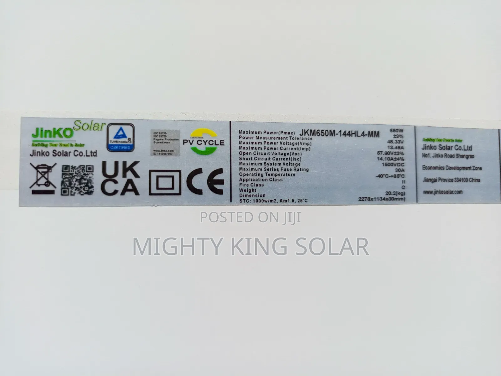 650w Jinko Solar Panel Mono