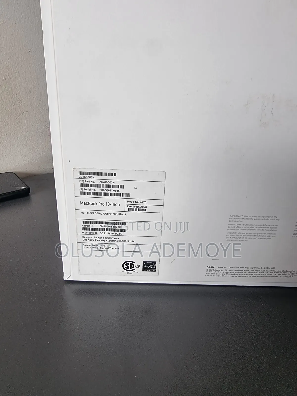 Laptop Apple MacBook Pro 2020 32GB Intel Core I7 SSD 512GB