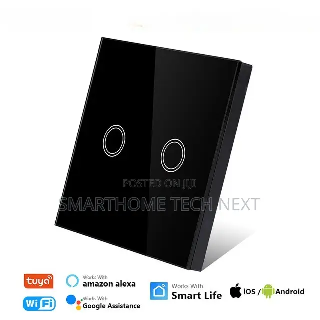 Smart Wifi Wall Switch – 2 Gang Black