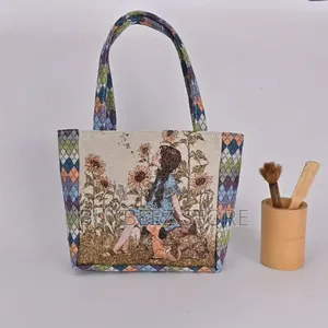 Photo - Diamond Pattern Lace Print Canvas Tote Bag