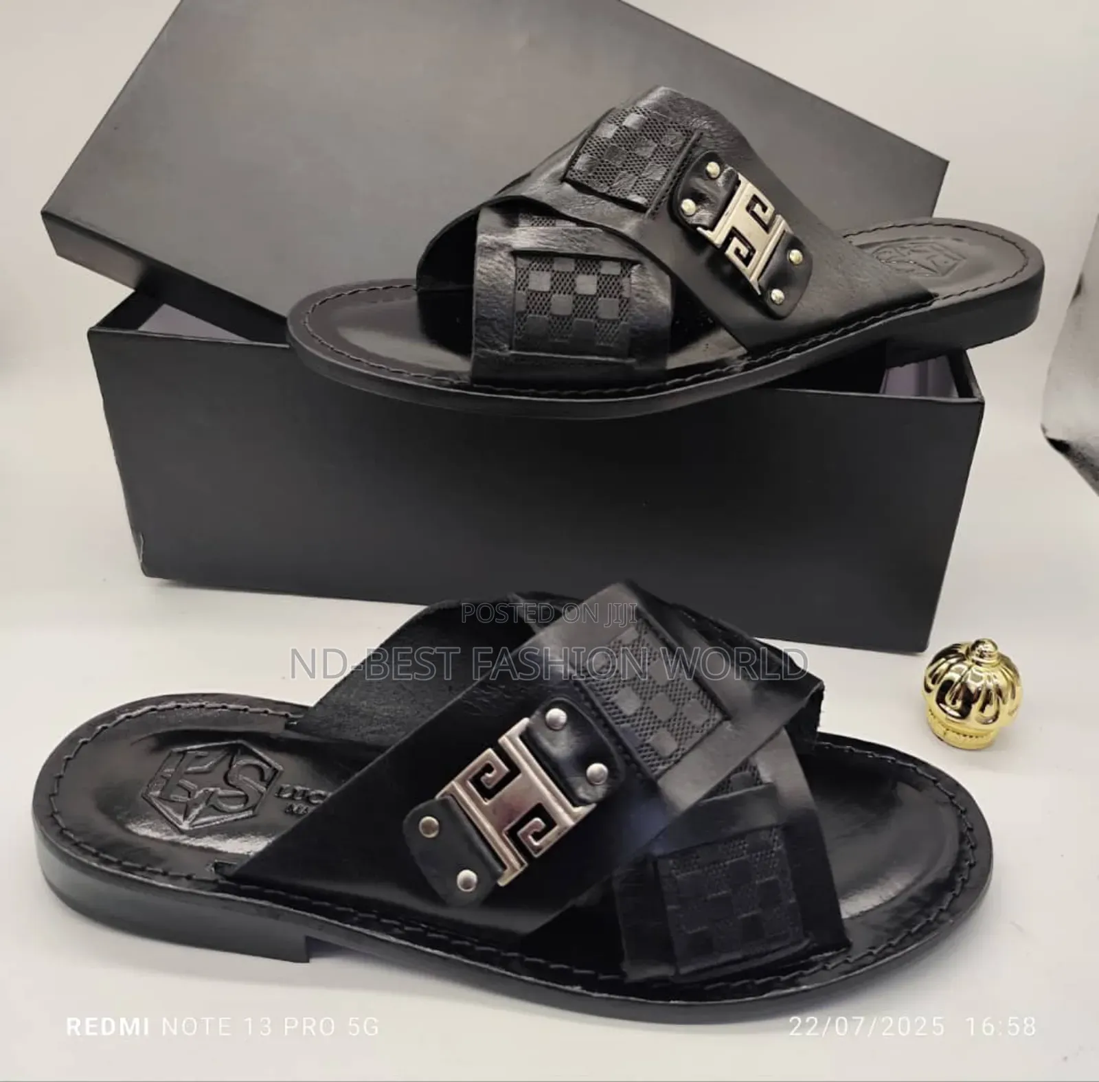 Italian Black Leather Slippers
