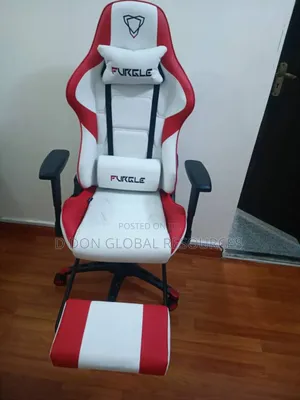 White and Red Gaming Chair With Footrest