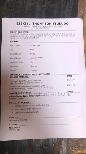 Housekeeping Cleaning CV
