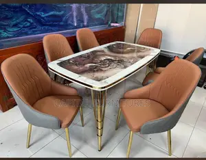 Imported Marble Dinning Table With 6 Leather Foreign Chairs