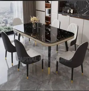 Imported Marble Dinning Table With 6 Leather Imported Chair
