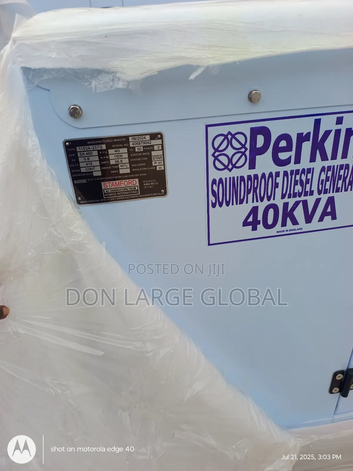 40kva Perkins Soundproof Diesel Engine Generator