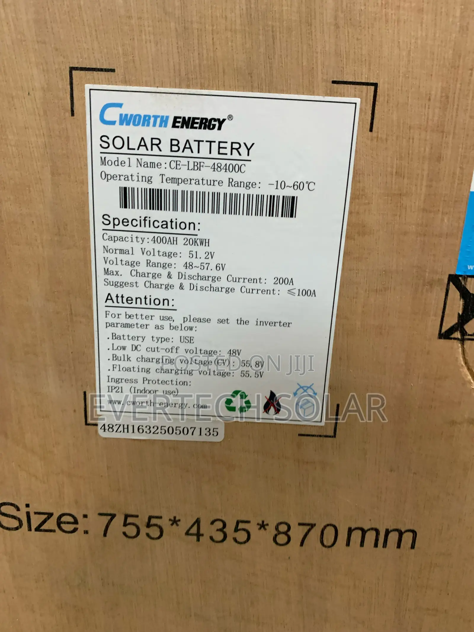 20 Kwhs Cworth Lithium Ion Battery 51.2v