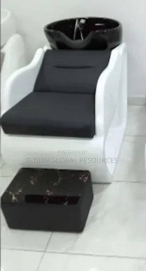 White and Black Salon Chair With Footrest and Headrest