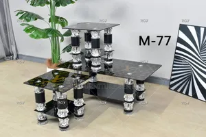 Glass Center Table Set With Two Stools