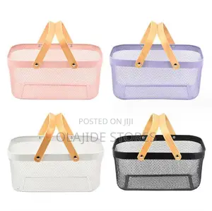Storage Basket With Wooden Handle