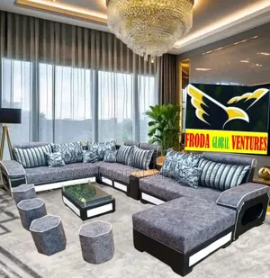 L01: Quality Couch of U-Shape Sofa Chairs, Table, Stools.