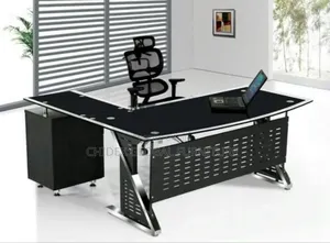 Glass Top Office Table With Extension