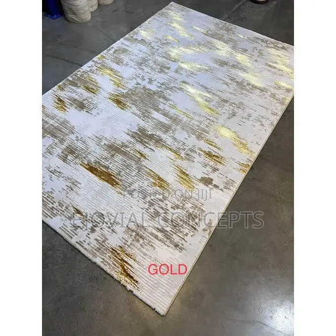 Turkish Dexim Retro Pattern Gold and Beige Center Rug