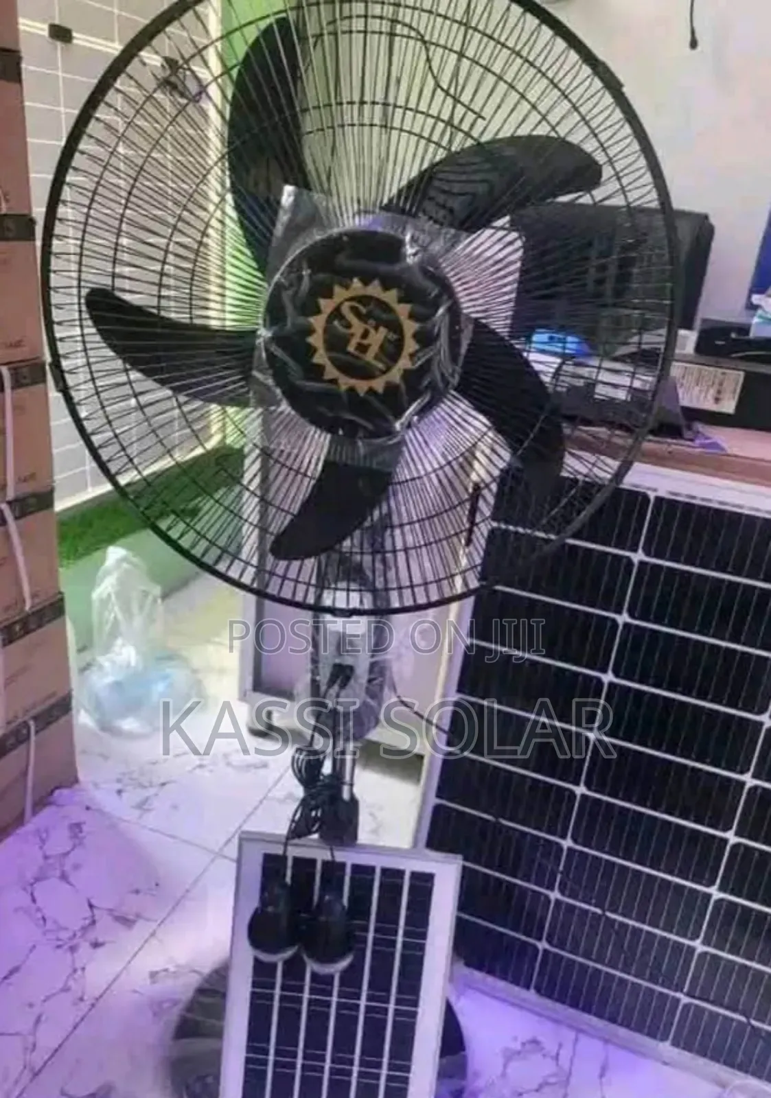 Sol Solar Standing Fans With Panel and 2 Bulbs