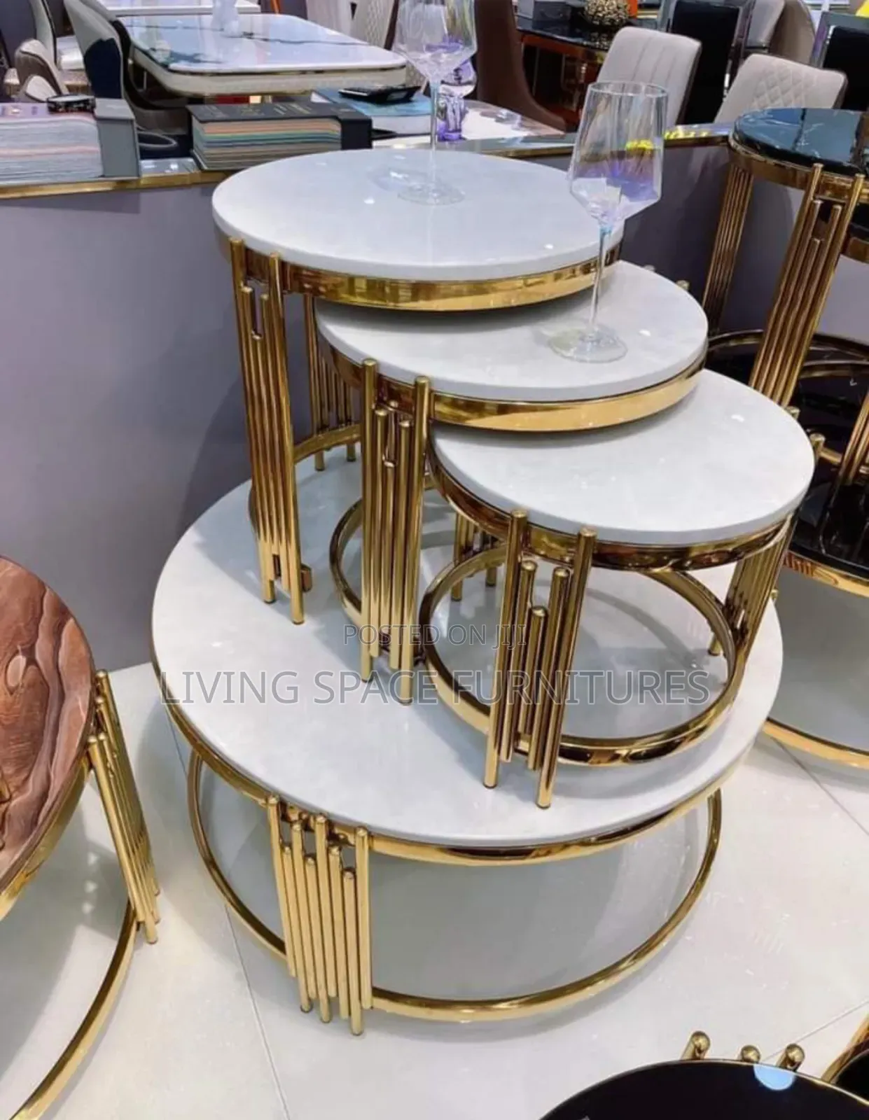 Marble Top Center Table With 3 Side Stools