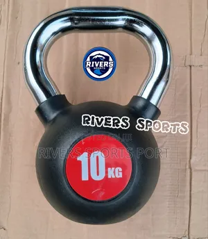 10kg Rubber Coated Cast Iron Kettlebell With Chrome Handle