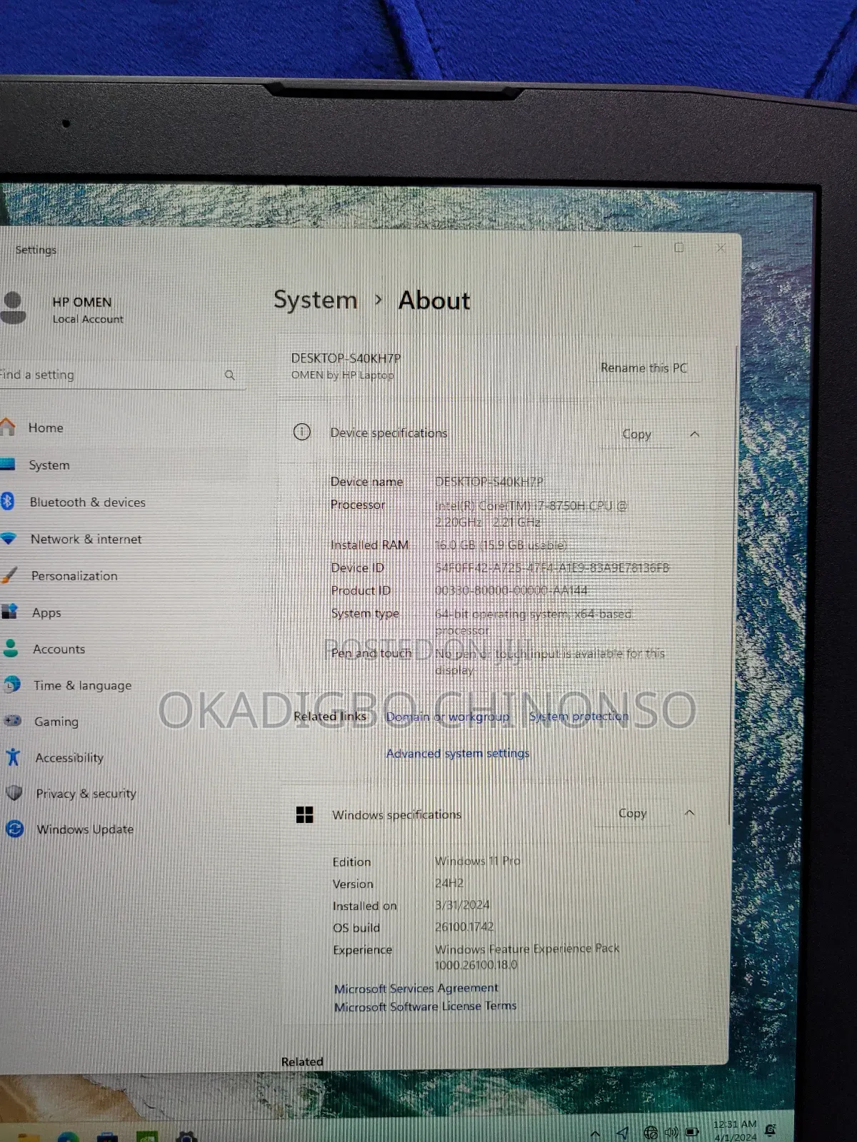 Laptop HP Omen 17t 16GB Intel Core I7 SSD 512GB