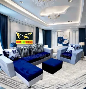 L-Shape Sofa and Single Chair With Puffy Table. Abj1