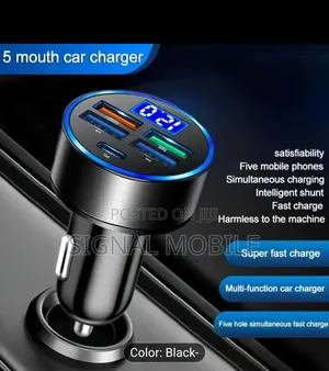 5 Ports Car Charger With Led Display Fast Charging