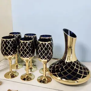 Decanter Gold Luxury Wine Glass With 6 Pieces Glasses