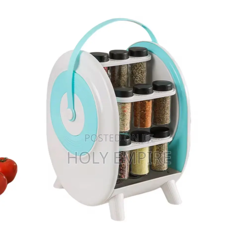 Rotating Glass Spice Rack Kitchen Storage Shelf Full Set
