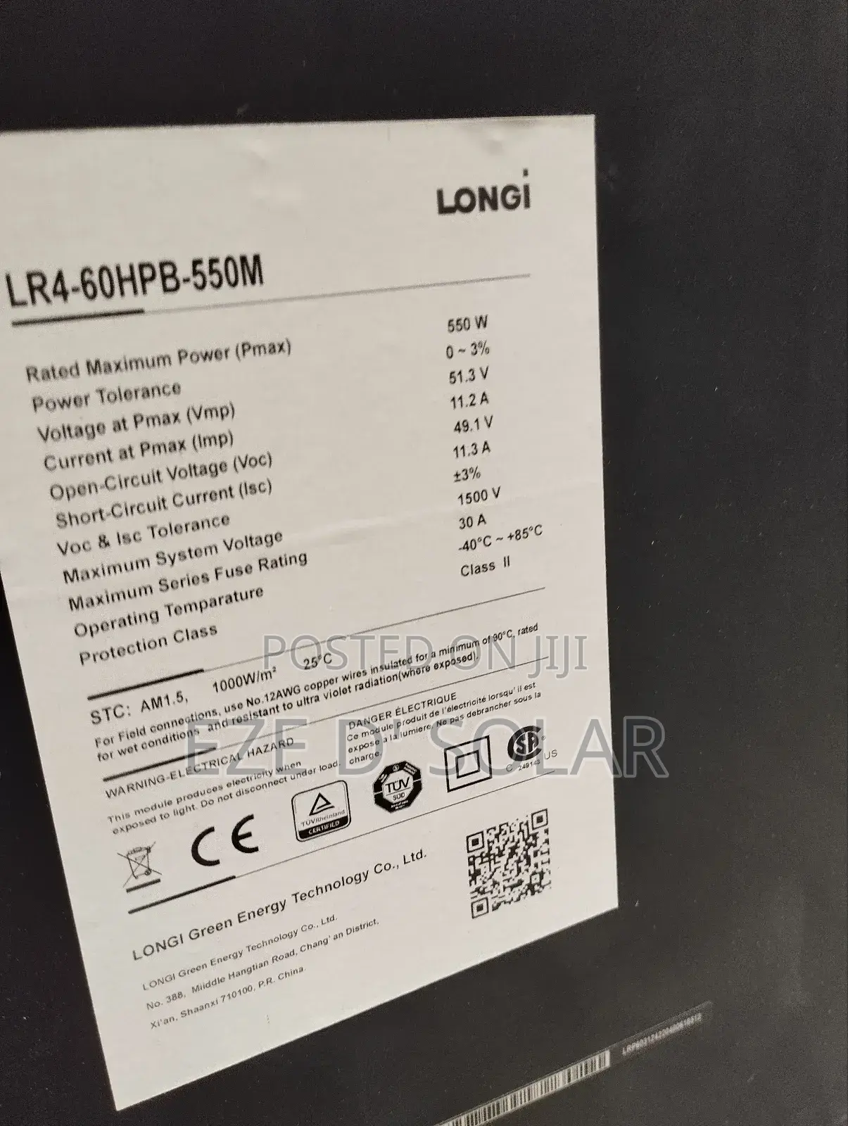 550w Longi Solar Panel All Black
