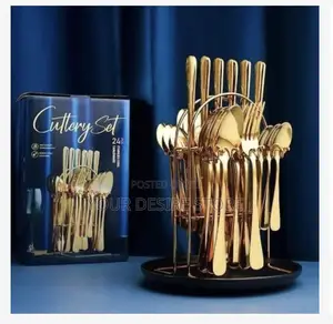 Gold Stainless Steel Spoons Forks With Rack