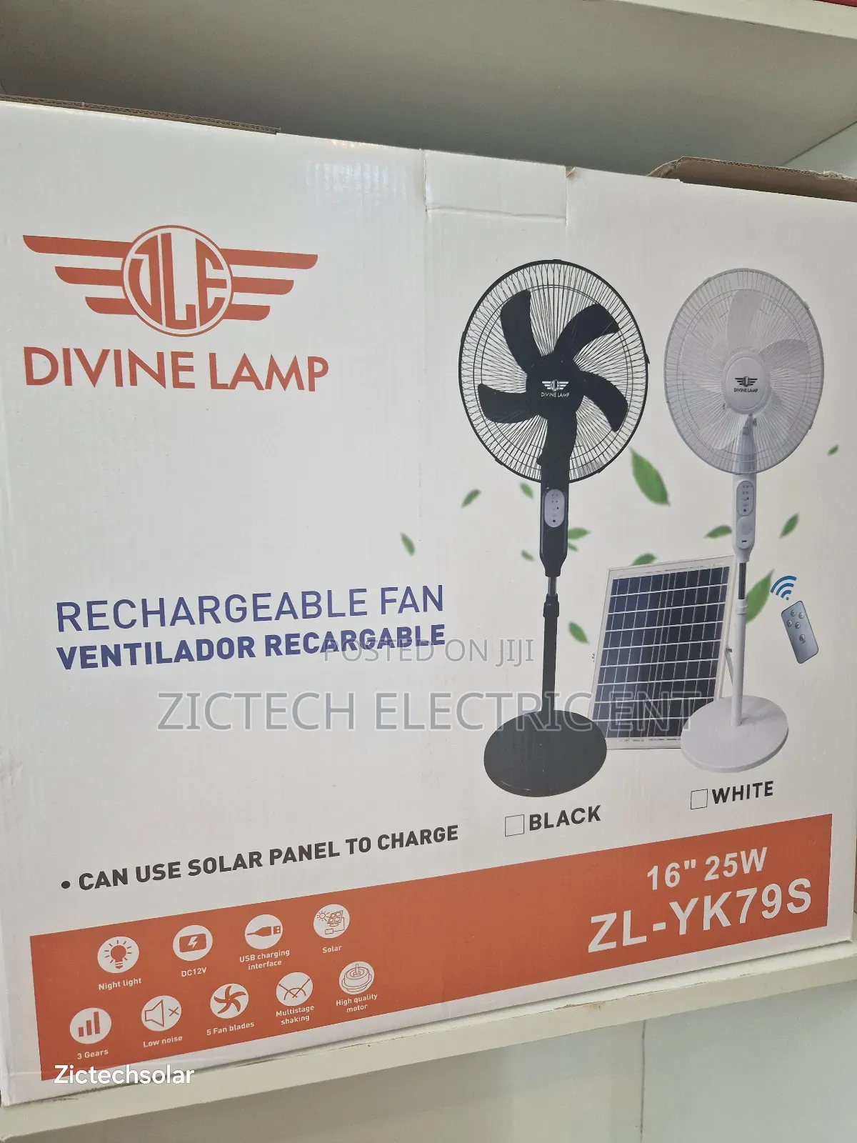 16" Solar Rechargeable Fan With 20w Solar Panel