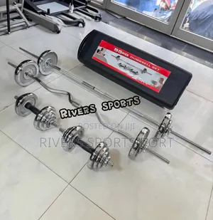 4in1 55kg Adjustable Chrome Dumbbell and Barbell Set With Z Bar, Box