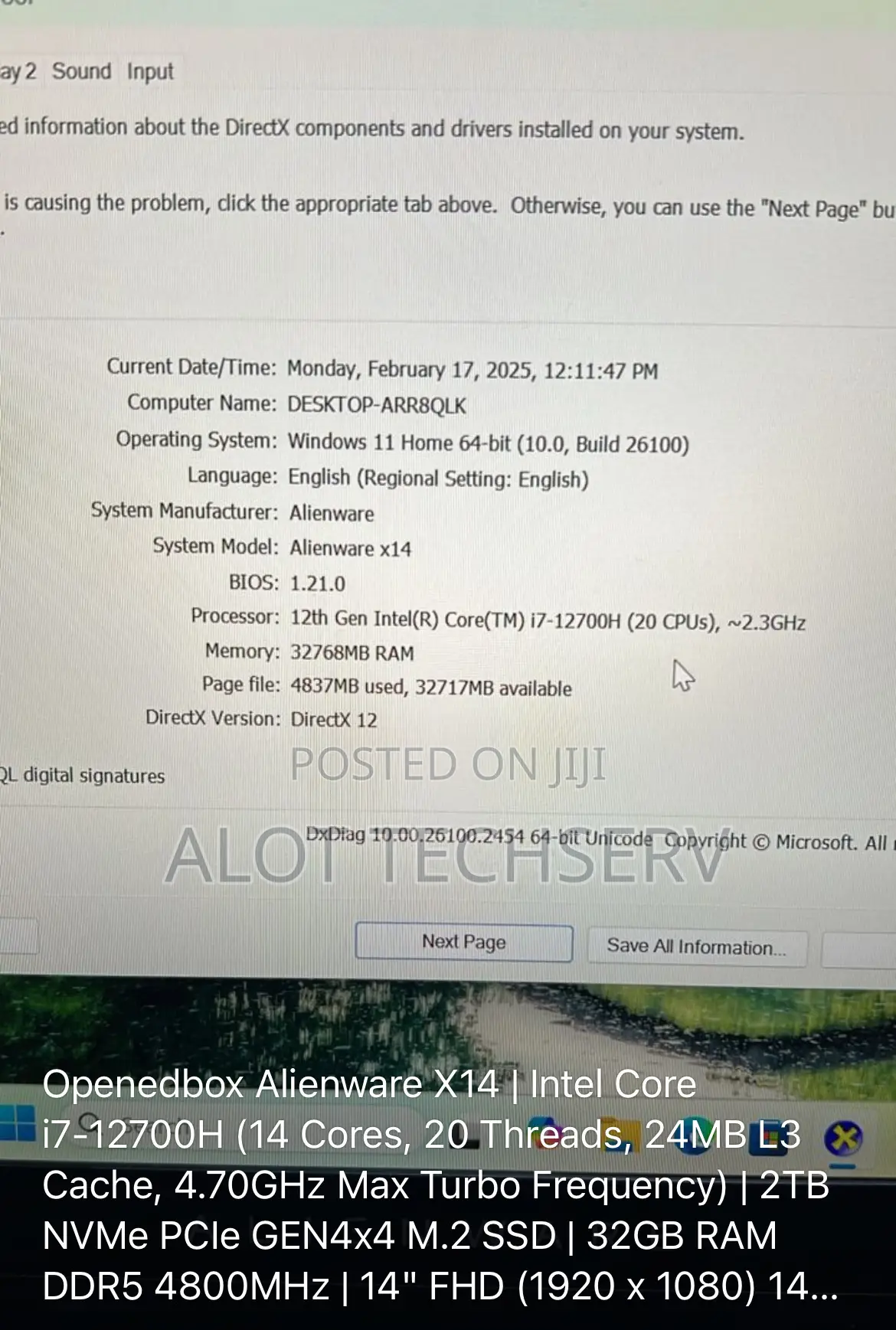Laptop Dell Alienware X14 32GB Intel Core I7 SSD 2T
