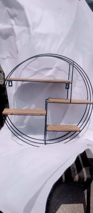 Round Metal And Wood Wall Shelf