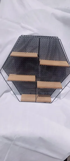 Hexagonal Geometric Wall Shelf With Wooden Accents