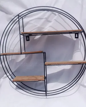 Round Metal And Wood Wall Shelf
