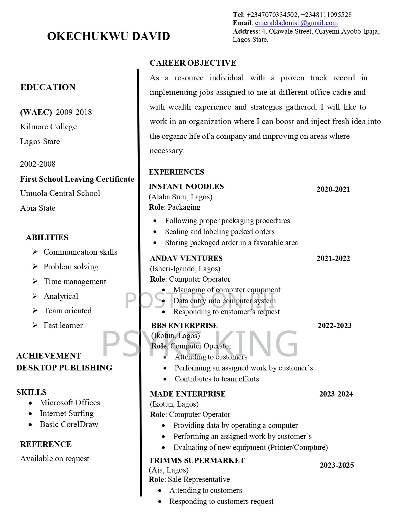 Office Secretary/Computer Operator