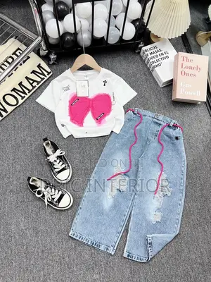 Girl's Bow Top and Jeans Set