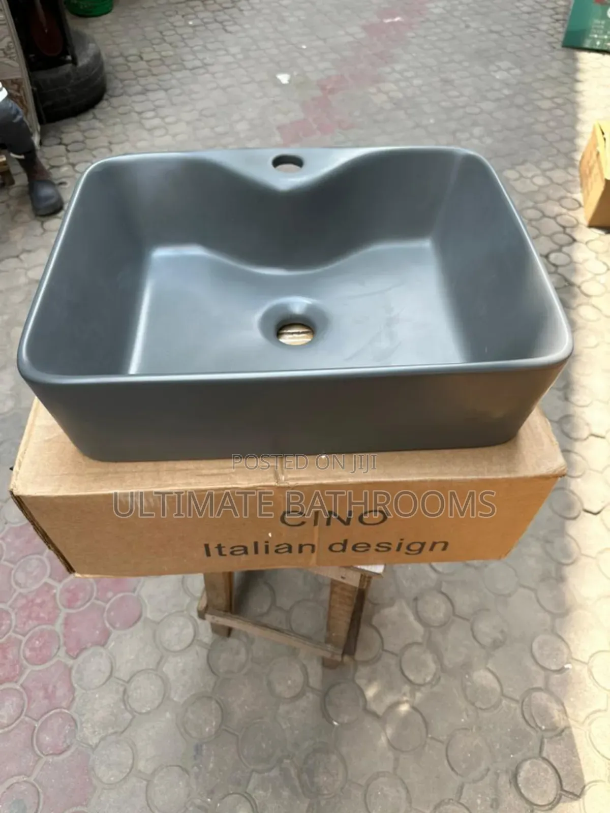 Grey Rectangular Counter Top Washing Hand Basin