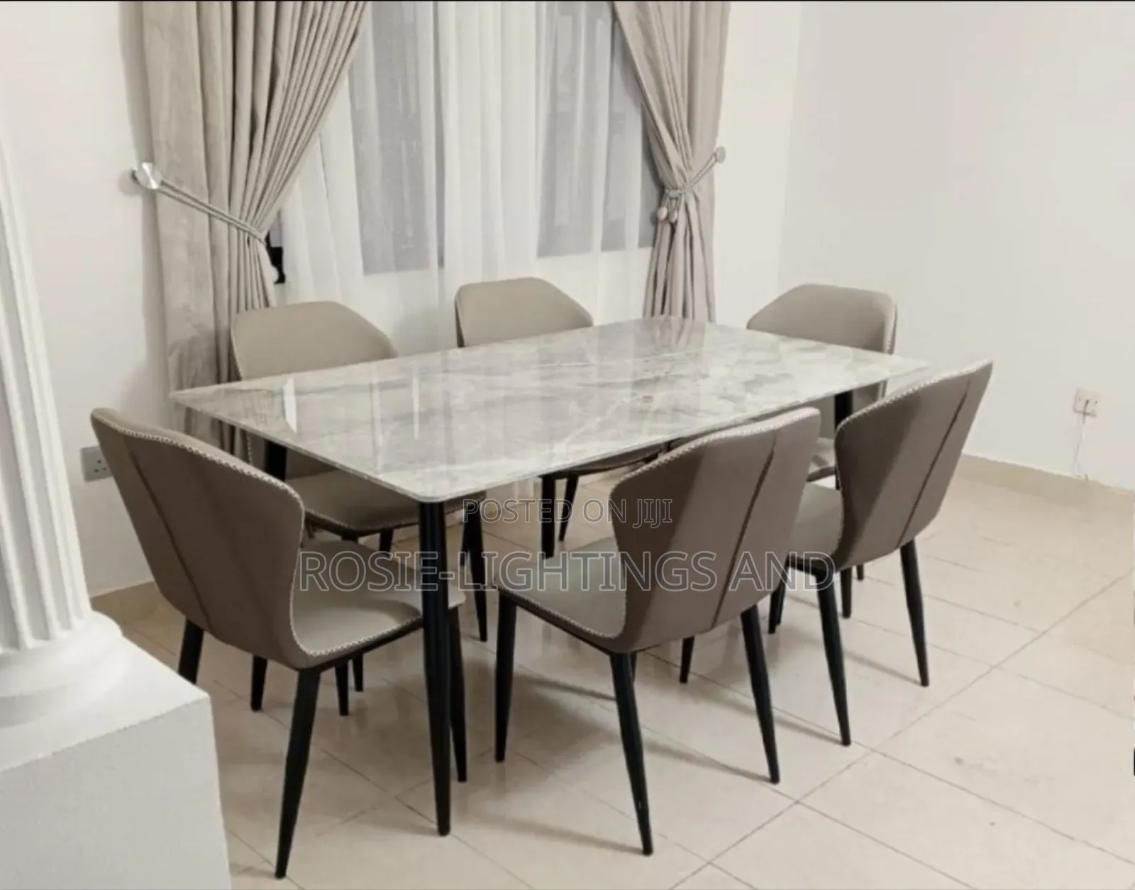 Modern Marble Dinning Table and (Brown and Cream Chairs)