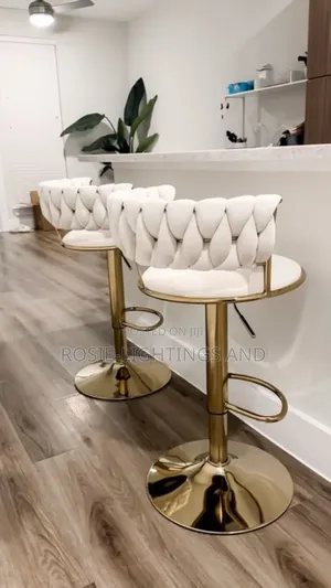 Velvet Cream Bar Stools With Gold Base Support(Set of 2)