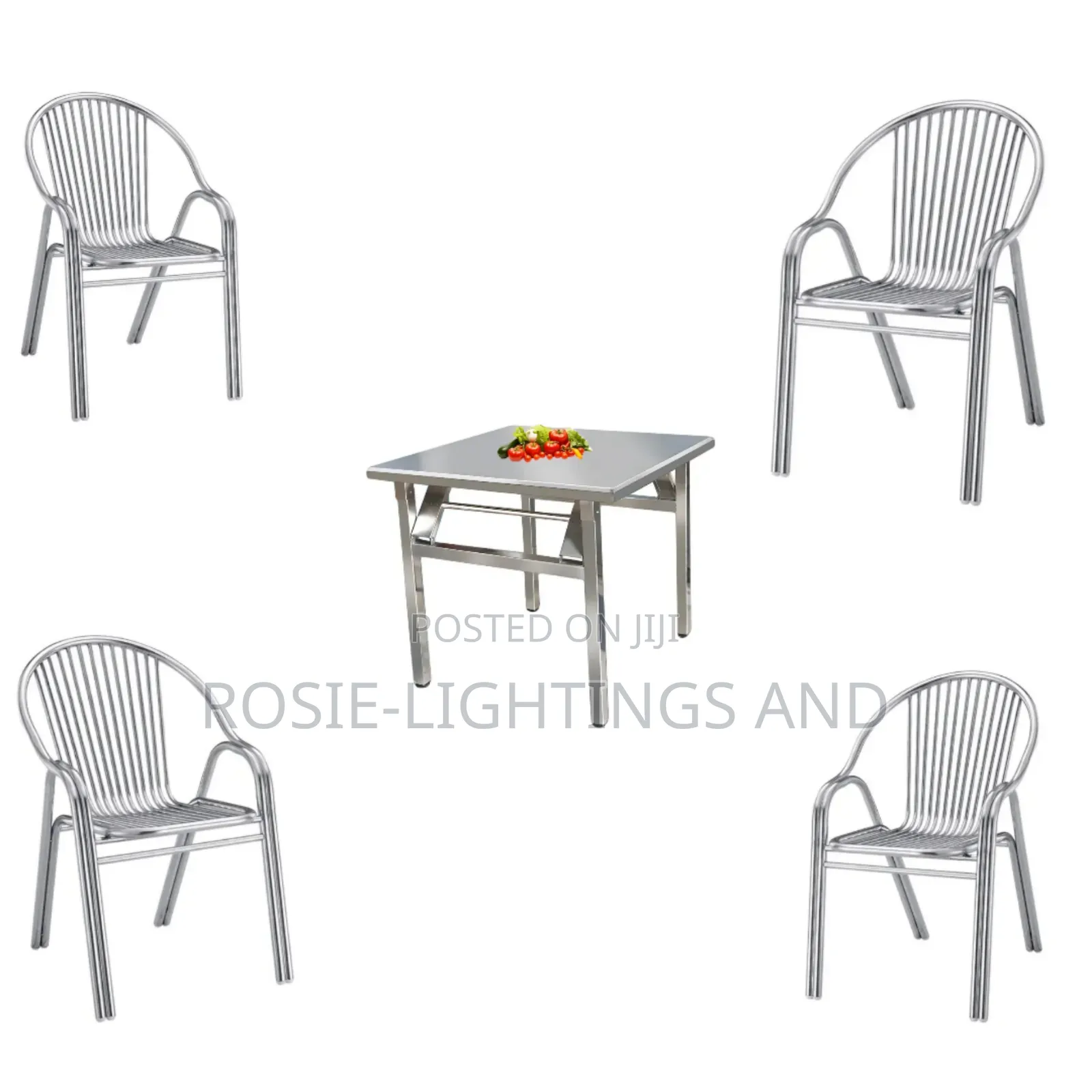Stackable Stainless Outdoor Restaurant Table and 4 Chairs