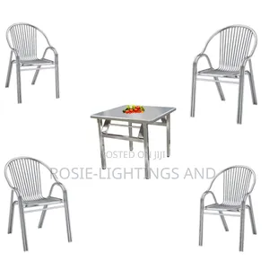 Stackable Stainless Outdoor Restaurant Table and 4 Chairs