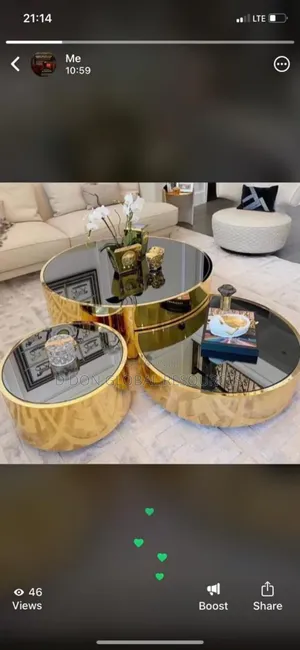 Triple Glass Centre Table With Golden Metal Base