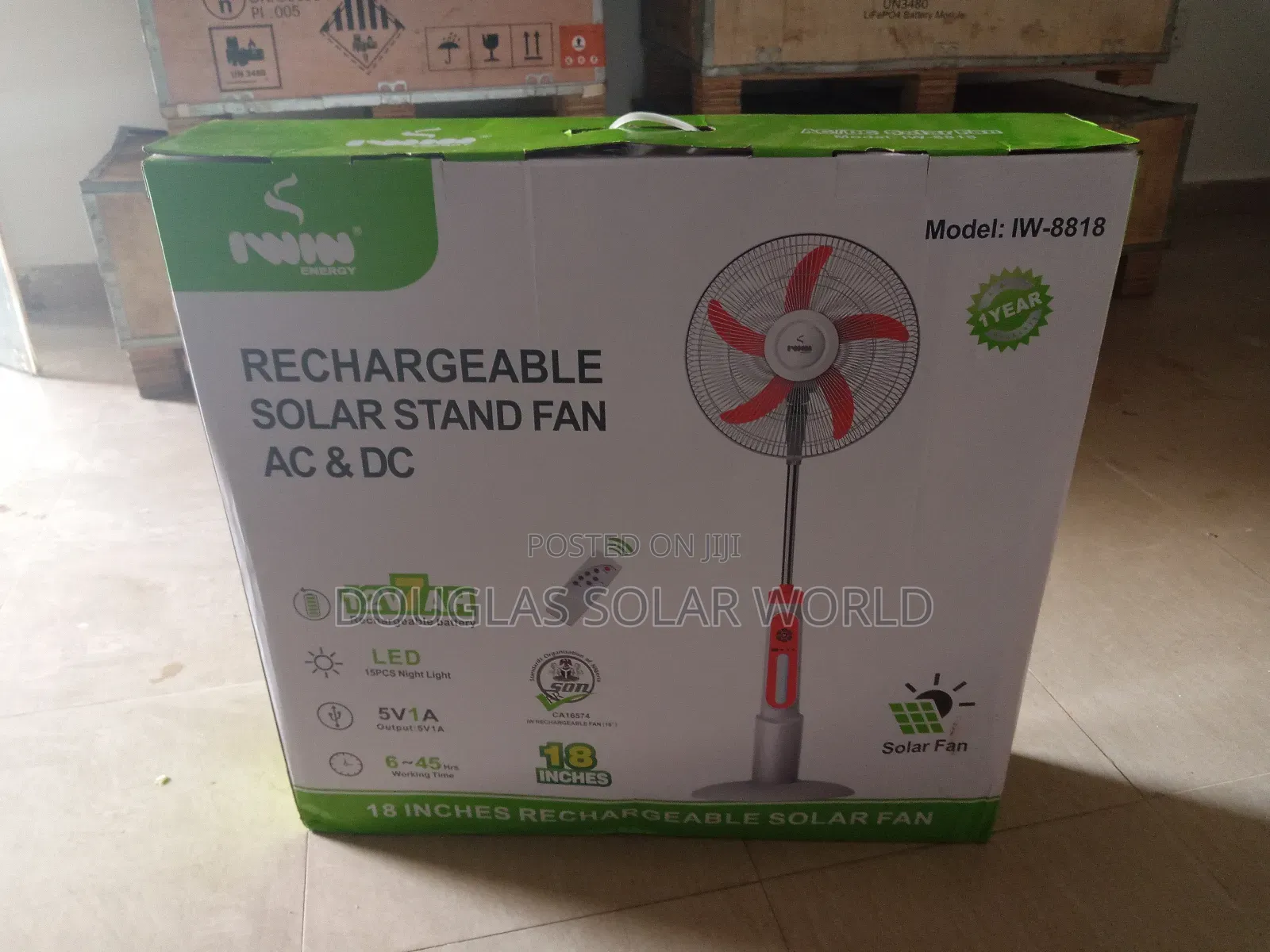 I Win Rechargeable Solar Standing Fan Ac/Dc