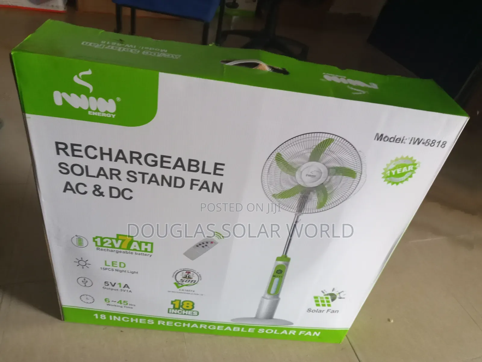 I Win Rechargeable Solar Standing Fan Ac/Dc