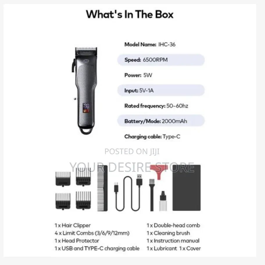Itel Professional Hair Clipper Type-C Port Barber Wrap