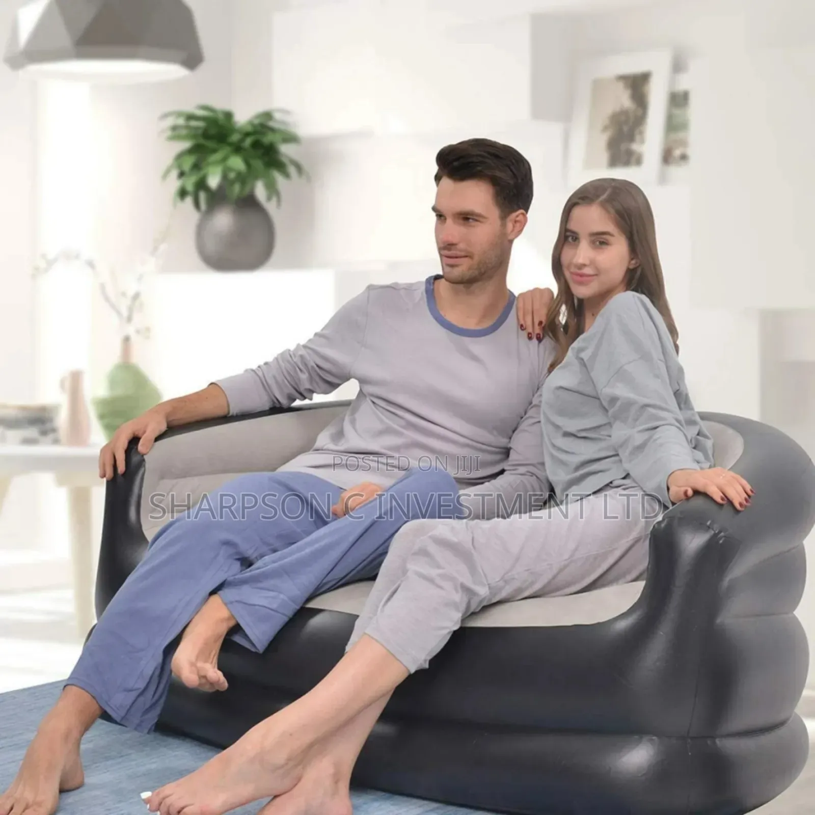 Inflatable Flocked Air Sofa Double Chair Indoor Outdoors