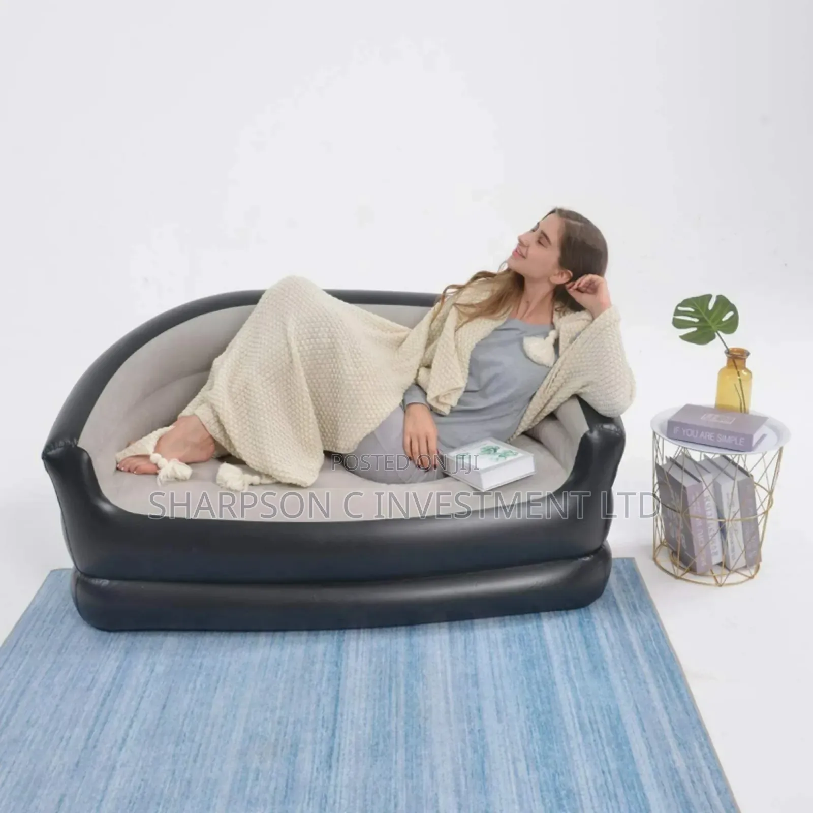 Inflatable Flocked Air Sofa Double Chair Indoor Outdoors