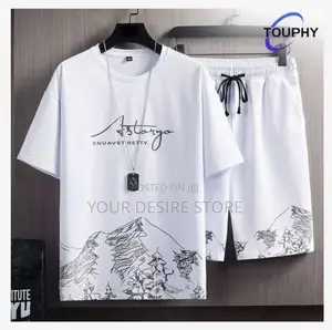 Touphy T-Shirts +Shorts 100% Cotton Men's Short Sleeve Set