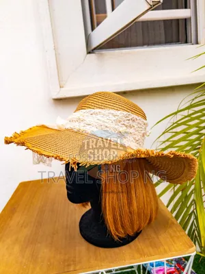 Straw Hat With Pearl and Lace Tie