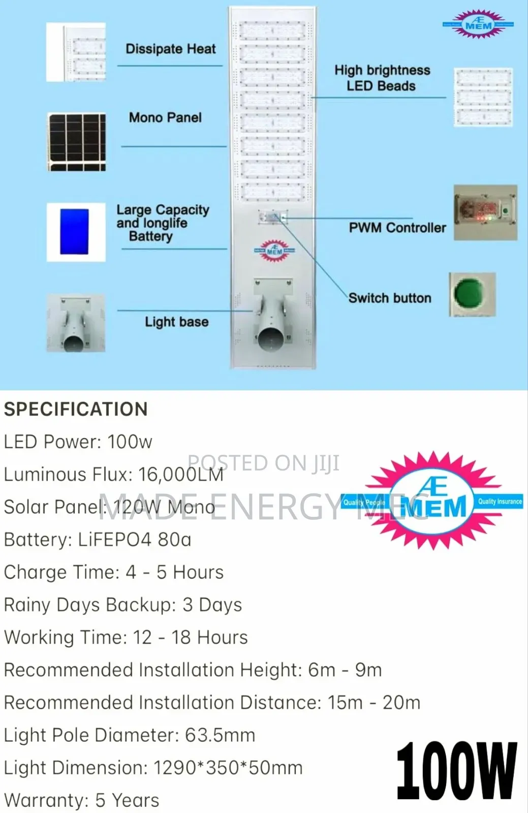 100w Aemen Solar Street Light